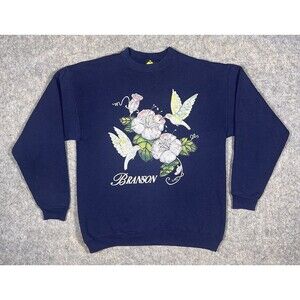Vintage Branson Missouri Hummingbird Sweatshirt Womens M Navy Blue Pullover READ